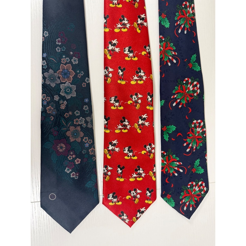 Mens Tie Lot Halston III Floral Mickey Mouse Disney Hallmark Christmas 3 Pack
